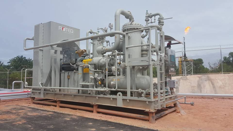 ROTEQ skid-mounted equipment package at an outdoor industrial site